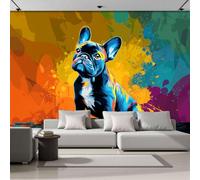 LODMLOER Animals Bulldog Wallpaper for Living Room - Cute Pets Graffiti Art Wall Murals for Bedrooms,Blue Orange Wall Art, Non-Woven Photo Wallpaper 3D Effect,W300 x H210 cm