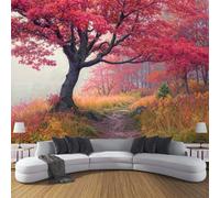 LODMLOER Autumn Forest Wallpaper Orange Red 350x256cm - Maple Trees Realistic Landscape Wall Mural, Non-Woven Panoramic Wallpaper, Wall Decor for Bedroom, Living Room, Nursery