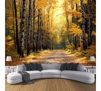 LODMLOER Autumn Woodland Wall Mural,Path Tranquil Forest Wallpaper, Non-Woven Wallpaper Wall Decor for Bedroom, Living Room and Hallway,350x256cm
