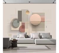 LODMLOER Beige Panoramic Wallpaper Mural, 3D Effect Simple Geometric, Non-Woven Wall Mural Spatial Shapes for Bedroom, Living Room, Restaurant Café 350x256cm
