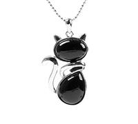 LODMLOER Black Agate Pendant Necklace For Women - Women'S Natural Stone Cat Pendant Necklace For Ladies Black Agate Pendant Heartbeat Valentine'S Day Gift,As Shown,One Size