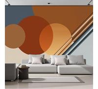 LODMLOER Burnt Orange Panoramic Wallpaper Mural, 3D Effect Circles Lines, Non-Woven Wall Mural Geometric Shapes for Bedroom, Living Room, Restaurant Café 300x210cm