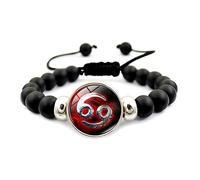 LODMLOER Cancer Zodiac Signs Couple Bracelet - Red Nebula 12 Constellation Adjustable Black Beaded Scorpio Sagittarius Aquarius Rawstring Bracelet,Personality Star Sign Bracelet Jewelry,Cancer