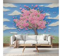 LODMLOER Cherry Blossom Tree Wall Mural,Relief Dreamy Petals Wallpaper, Non-Woven Wallpaper Wall Decor for Bedroom, Living Room and Hallway,200x140cm