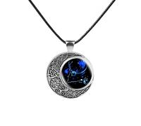 LODMLOER Crescent Moon/Coin Disc Constellation Necklace - Leo Scorpio Gemini Star Sign Pendant With Adjustable Chain, Engraved Zodiac Jewelry For Women Girls,Pisces,50+5Cm