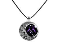LODMLOER Crescent Moon/Coin Disc Constellation Necklace - Leo Scorpio Gemini Star Sign Pendant With Adjustable Chain, Engraved Zodiac Jewelry For Women Girls,Gemini,50+5Cm