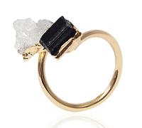 LODMLOER Crystal Black Tourmaline Open Ring - Golden Irregular Handmade Raw Stone Finger Jewelry Adjustable Stone-set ring for Party Wedding Jewelry,1 pcs Random Color,Resizable