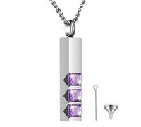 LODMLOER Crystal Urn Necklaces For Ashes,Large Capacity Column Pendant With Multicolored Stones Urn Ash Keepsake Pendant Cremation Memory Jewelry For Women Men,Purple