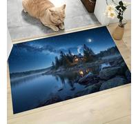 LODMLOER Entryway Door Mat Washable 40 x 60 cm Rugs Night View | Thin Starry Sky Lake Indoor Rug Soft Non Slip Low Pile Carpet for Hallway Entrance Kitchen Bedroom