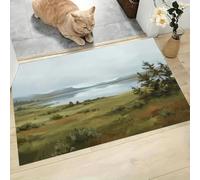 LODMLOER Entryway Door Mat Washable 50 x 80 cm Rugs Lake Meadow | Thin Oil Painting Style Indoor Rug Soft Non Slip Low Pile Carpet for Hallway Entrance Kitchen Bedroom