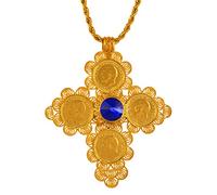 LODMLOER Ethiopian Big Cross Pendants Necklaces Women Men Gold Color Jewelry Africa Coin Cross/Eritrea Habesha Necklace Exaggerated Big Map Necklace Wedding, Blue,45Cm Or 17.7 Inches