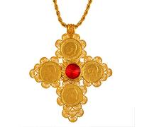 LODMLOER Ethiopian Big Cross Pendants Necklaces Women Men Gold Color Jewelry Africa Coin Cross/Eritrea Habesha Necklace Exaggerated Big Map Necklace Wedding, Blue,60Cm Or 23.6 Inches