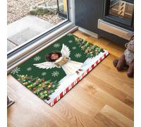 LODMLOER Fairy Tale Angel Doormat,45 x 75 cm Christmas Tree Snowflake Welcome Mat, Non-Slip Washable Low Profile Front Door Mat for Indoor Outdoor Entryway, Xmas Holiday Front Door Decor