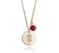LODMLOER Floral Birthstone Necklace - 12 Birthday Stone Flowers Engraved Necklace,Y2K Style Blossom Birthstone Pendant Gift For Daughter Mother Wife Best Friend,January,45+5Cm