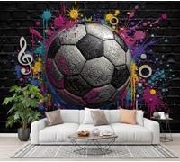 LODMLOER Football Musical Notes Wallpaper for Living Room - Brick Wall Splatter Graffiti Wall Murals for Bedrooms,Black Wall Art, Non-Woven Photo Wallpaper 3D Effect,W450 x H315 cm