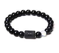 LODMLOER Gemini 12 Constellation Zodiac Signs Beads Bracelet - Couples Bracelet Natural Black Onyx Stone Elastic Charm Bracelet For Women Men Birthday Gift,Gemini