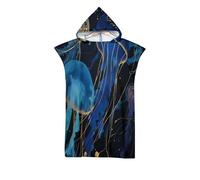LODMLOER Golden Blue Jellyfish Towel Poncho Adult Hooded Poncho Towel Large Bath Swim Surf Beach Absorbent Dry Microfiber Changing Robe For Men Women Quick Dry Oversized Marine Life Towel Bathrobe