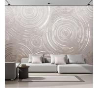 LODMLOER Gray Beige Panoramic Wallpaper Mural, 3D Effect Geometric Circle, Non-Woven Wall Mural Retro Texture for Bedroom, Living Room, Restaurant Café 300x210cm