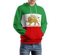LODMLOER Iranian Persian Lion And Sun Flag Men's Hoodie Pullover Ancient Empires Hooded Top Ribbed Cuff Long Sleeve Sweatshirt Pull Over Jumper Hoody Top with Kangaroo Pocket Multicolor