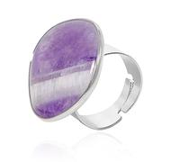 LODMLOER Irregular Amethyst Open Ring-Women Silver Color Adjustable Reiki Natural Stone Finger Jewelry,1 pcs Random Color,Resizable
