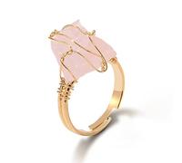 LODMLOER Irregular Rose Quartz Stone Ring-Women Full Wire Wrapped Fluorite Gold-color Resizable Reiki Crystal Jewelry,Handmade Cocktail ring for Party Wedding Jewelry,pink crystal,Resizable