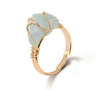 LODMLOER Irregular Rose Quartz Stone Ring-Women Full Wire Wrapped Fluorite Gold-color Resizable Reiki Crystal Jewelry,Handmade Cocktail ring for Party Wedding Jewelry,Fluorite,Resizable