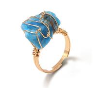 LODMLOER Irregular Rose Quartz Stone Ring-Women Full Wire Wrapped Fluorite Gold-color Resizable Reiki Crystal Jewelry,Handmade Cocktail ring for Party Wedding Jewelry,Apatite,Resizable