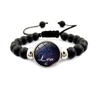 LODMLOER Leo Zodiac Signs Couple Bracelet -Sky Map Bracelet 12 Constellation Adjustable Black Beaded Scorpio Sagittarius Aquarius Raw String Bracelet,Personality Star Sign Bracelet Jewelry,Leo