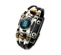 LODMLOER Luminous 12 Constellation Bracelet - Layered Vintage Black Punk Leather Bracelet Zodiac Sign Bracelet,Gemini Cancer Leo Virgo Snap Button Bracelet Bangles For Men,Gemini,universal