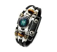 LODMLOER Luminous 12 Constellation Bracelet - Layered Vintage Black Punk Leather Bracelet Zodiac Sign Bracelet,Gemini Cancer Leo Virgo Snap Button Bracelet Bangles For Men,Pisces,universal