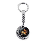 LODMLOER Luminous 12 Constellation Keychain - Fashion Double Side Rotating Moon Glass Cabochon Keychain, Leo Virgo Libra Scorpio Sagittarius Zodiac Signs Key Rings Jewelry