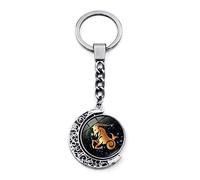 LODMLOER Luminous 12 Constellation Keychain - Fashion Double Side Rotating Moon Glass Cabochon Keychain, Leo Virgo Libra Scorpio Sagittarius Zodiac Signs Key Rings Jewelry,Capricorn
