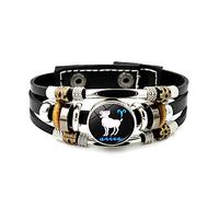 LODMLOER Luminous 12 Constellation Leather Bracelet - Twelve Zodiac Sign Multilayer Weave Punk Bracelet,Libra Scorpio Virgo Leo Button Time Gem Bracelet For Men And Women,Aries,universal