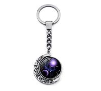 LODMLOER Luminous 12 Constellation Zodiac Sign Keychain - Leo Virgo Libra Scorpio Sagittarius Double Sided Rotation Moon Pendant Crystal Zodiac Symbol Keychain,Car Key Ring Holder,Libra