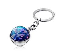 LODMLOER Luminous 12 Constellation Zodiac Sign Keychain - Leo Virgo Libra Scorpio Sagittarius Double Sided Glass Ball Pendant Crystal Zodiac Symbol Keychain,Car Key Ring Holder,Pisces