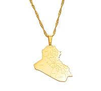 LODMLOER Map Pendant Necklace - Republic Of Iraq Map Cities Pendant Necklace Jewelry Map Of Iraq Necklaces Glossy City Line Map Necklace Hip Hop Trendy Jewelry,Aureate,45Cm