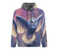 LODMLOER Men'S Fleece Lined Hoodies Majestic White Owl Zip Up Hoodie Jacket, Winter Hooded Sweatshirt Warm Thick Coats, Casual Winter Hooded Outerwear With Pockets For Men