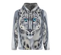 LODMLOER Men'S Hoodies Fleece Lined - Blue Eyes Snow Leopard Full Zip Up Hoodie Long Sleeve Sweatshirt Jackets S-5Xl, Casual Winter Warm Thick Coat Outerwear With Pockets For Men