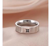 LODMLOER Minimalistic White Closed Line Symbol Art Twelve Zodiac Symbol Design Ring,Women/Men Horoscope Celestial Astrology Set Ladies Fashion Jewelry Birthday Gift,Gemini,11