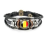 LODMLOER Multilayer Leather Bracelet,Fashion Belgian Flag Personality Art Irreplaceable Time Stone Symbol Flag Rune Leather Wristband Adjustable Bangle Punk Jewelry,Picture,20Cm
