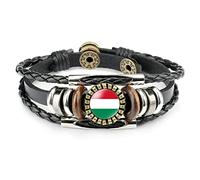 LODMLOER Multilayer Leather Bracelet,Fashion Green Hungarian Flag Art Irreplaceable Time Stone Symbol Flag Rune Leather Wristband Adjustable Bangle Punk Jewelry,Picture,20Cm