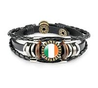 LODMLOER Multilayer Leather Bracelet,Light -Colored Irish Flag Art Irreplaceable Time Stone Symbol Flag Rune Leather Wristband Adjustable Bangle Punk Jewelry,Picture,20Cm