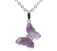 LODMLOER Natural Crystal Butterfly Necklace, Creative Amazonian Stone Amethyst Pendant Reiki Energy Guardian Necklace Birthday Jewelry Gift For Woman Girlfriend,Amethyst,One Size