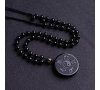 LODMLOER Natural Obsidian Pendant Necklace, Men Women Gossip True Forms Of The Five Sacred Mountains Pendant Meditation Amulet Daoist Necklace Gift,Beads Chain,One Size