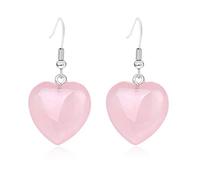 LODMLOER Natural Stone Earrings - Heart Pendant Drop Earring,Pink Purple Quartz Crystal Green Aventurine Amethyst Opal Turquoise Rose Quartz Dangle Women Party Wedding Jewelry,Rose Quartz