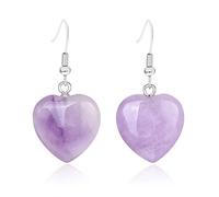 LODMLOER Natural Stone Earrings - Heart Pendant Drop Earring,Pink Purple Quartz Crystal Green Aventurine Amethyst Opal Turquoise Rose Quartz Dangle Women Party Wedding Jewelry,Amethyst