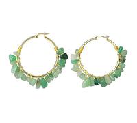 LODMLOER Natural Stone Hoop Earrings For Women - Luxury Gold Color Wire Wrap Chip Bead Rose Quartz Amethyst Tiger Eye Green Aventurine Black Onyx Crystal Earrings Fashion Jewelry,Green Aventurine