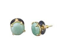 LODMLOER Natural Stone Stud Earrings For Women - Round Pink Crystal Quartz Gem Beads Gold-Color Simple Earring For Women Girl,Charm Opal Stud Earrings Jewelry,Green Aventurine