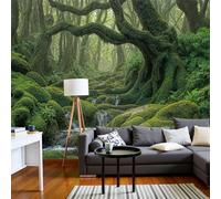 LODMLOER Nature Rainforest Wall Mural W200 x H140 cm - Non-Woven Moss Ancient Trees Wallpaper,Dark Green Photo Mural, Large Scenic Wall Covering for Living Room Bedroom Dining Room Decor