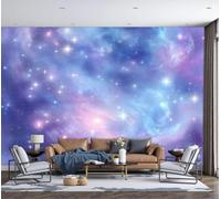 LODMLOER Nebula Space Wallpaper for Living Room - Dreamy Galaxy Starry Sky Wall Murals for Bedrooms,Blue Purple Wall Art, Non-Woven Photo Wallpaper 3D Effect,W400 x H280 cm